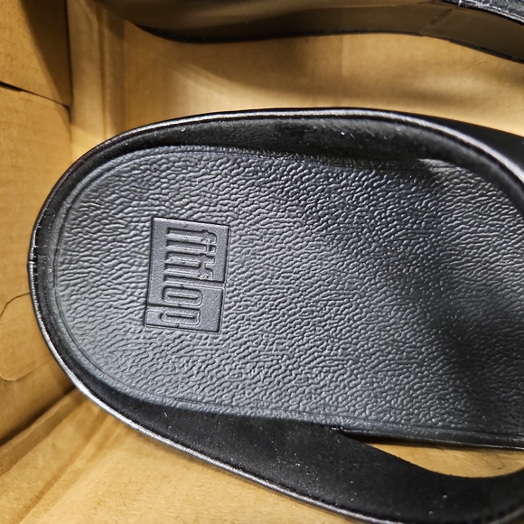 Black FitFlop Rumba Beaded Metallic Toe Post Wedge Sandal NIB - Picture 5 of 8